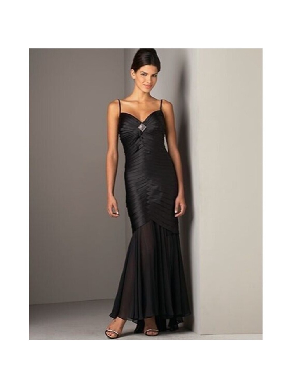 Tadashi Shoji Black Spaghetti Strap Vintage Evening Gown - Picture 8 of 8